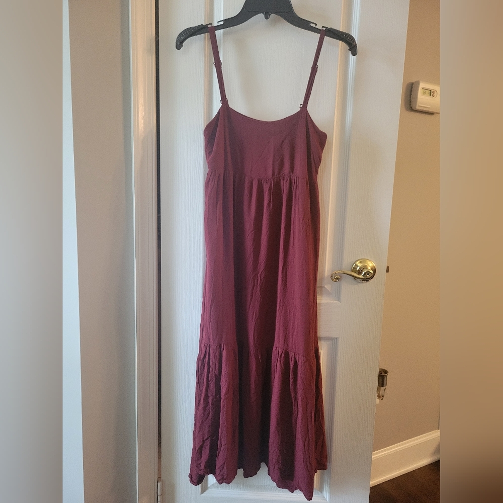 Urban Outfitters Haverford Midi Babydoll Ruffle Dress Burgundy Cottagecore Small